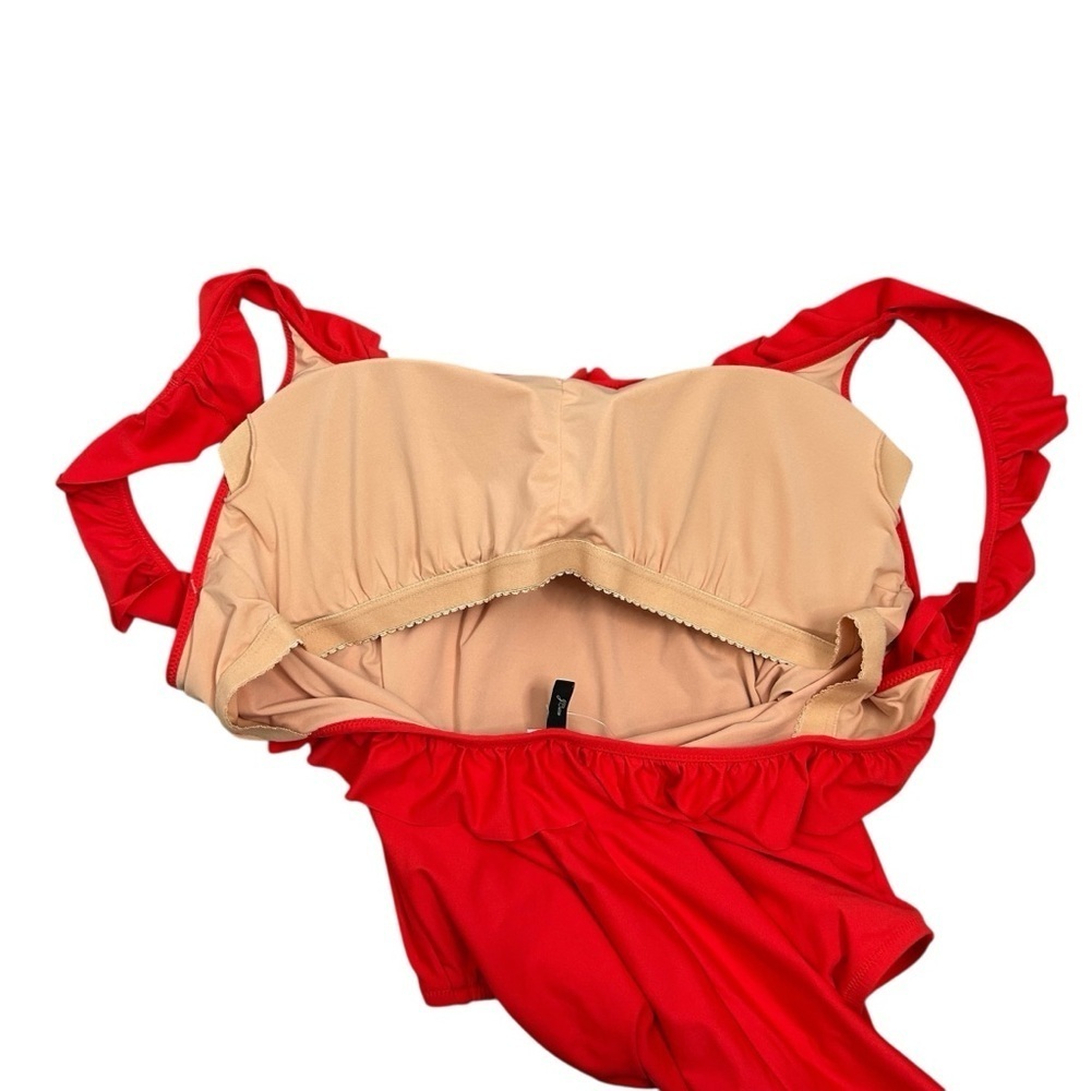 J.Crew Cerise Bright Red Ruffled scoopback One-piece Swimsuit Women’s Size 14 - Picture 9 of 9
